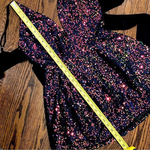 LUCY IN THE SKY Los Angeles Rainbow Black Sequin Mini Dress Sz Small - Picture 9 of 16